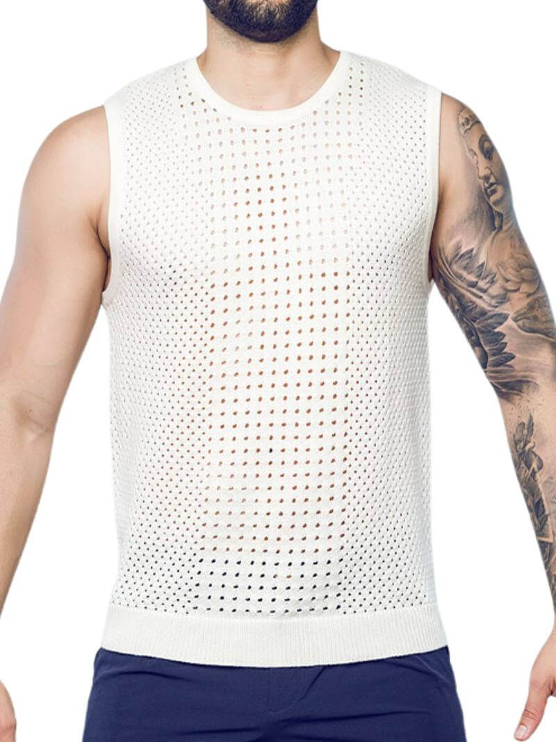 2eros Riviera Tank Top: Beige Lightweight Knit, Relaxed Fit - SIZE LARGE