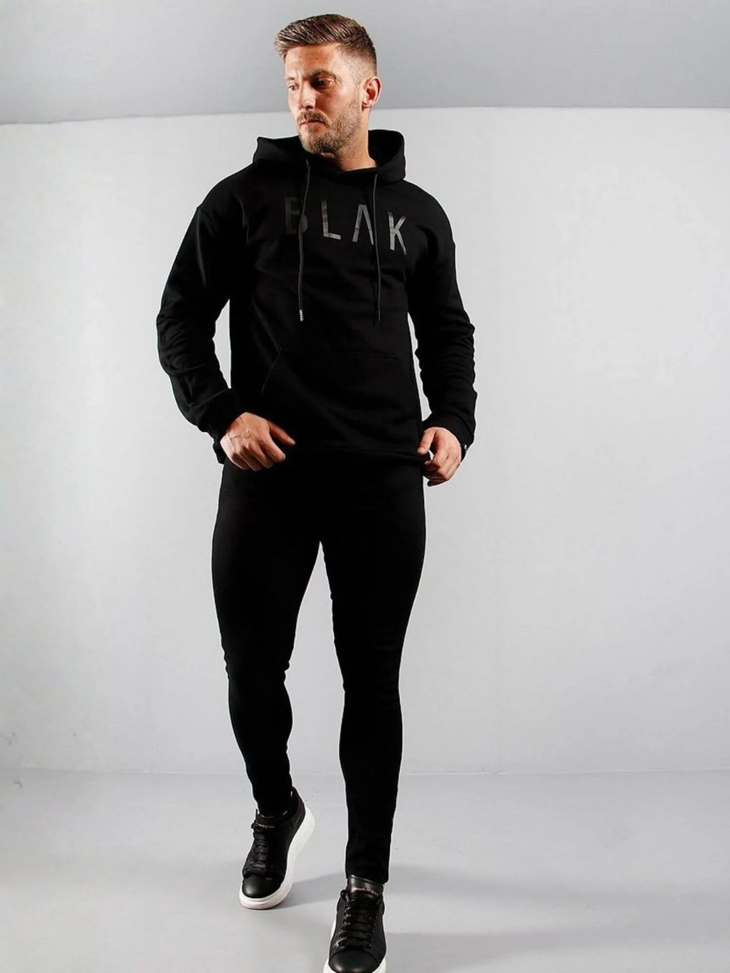BLAK Cotton Boxy-Style Hoodie with Large Chest Logo
