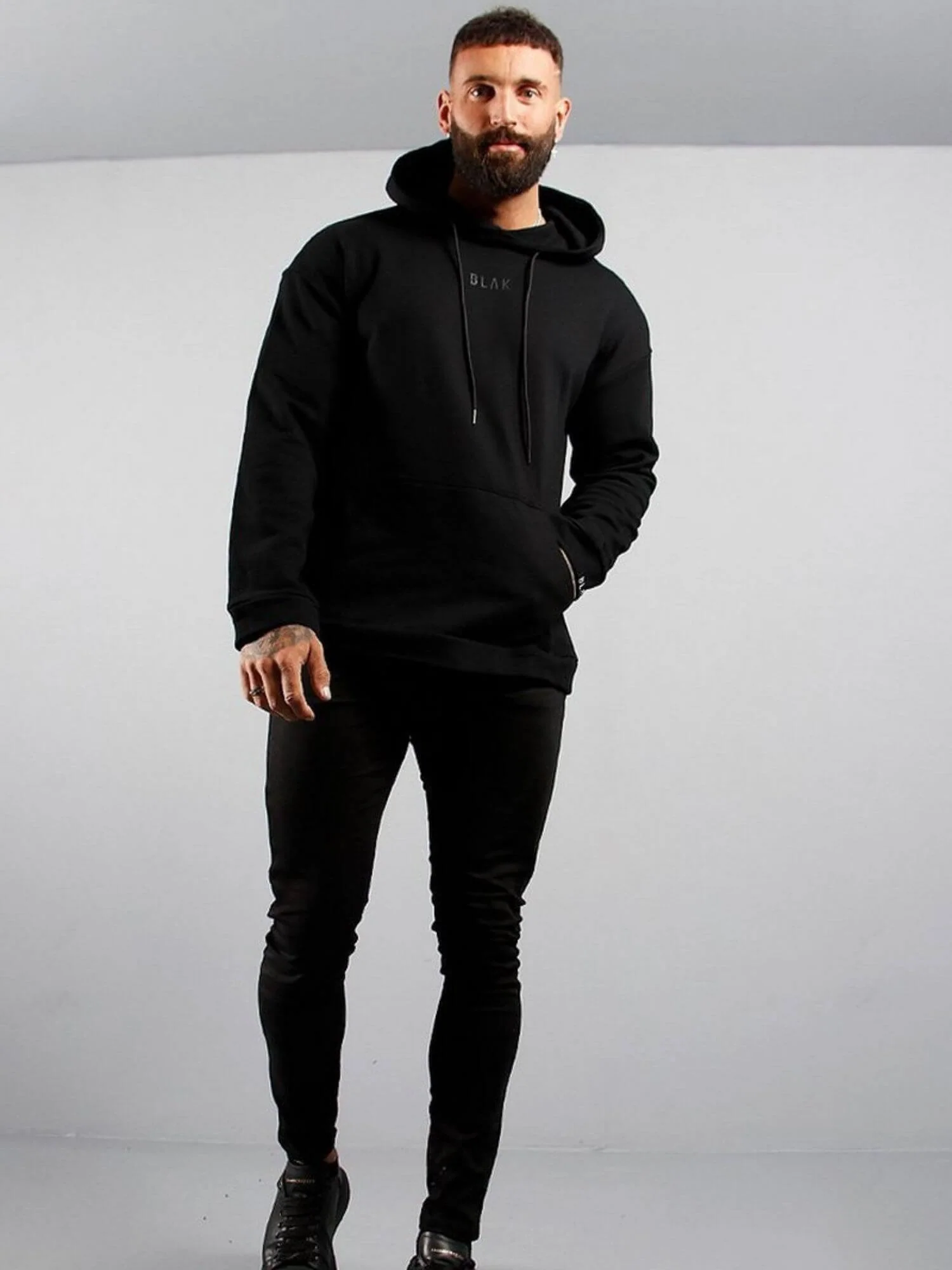 BLAK Cotton Boxy-Style Hoodie with Black Logos