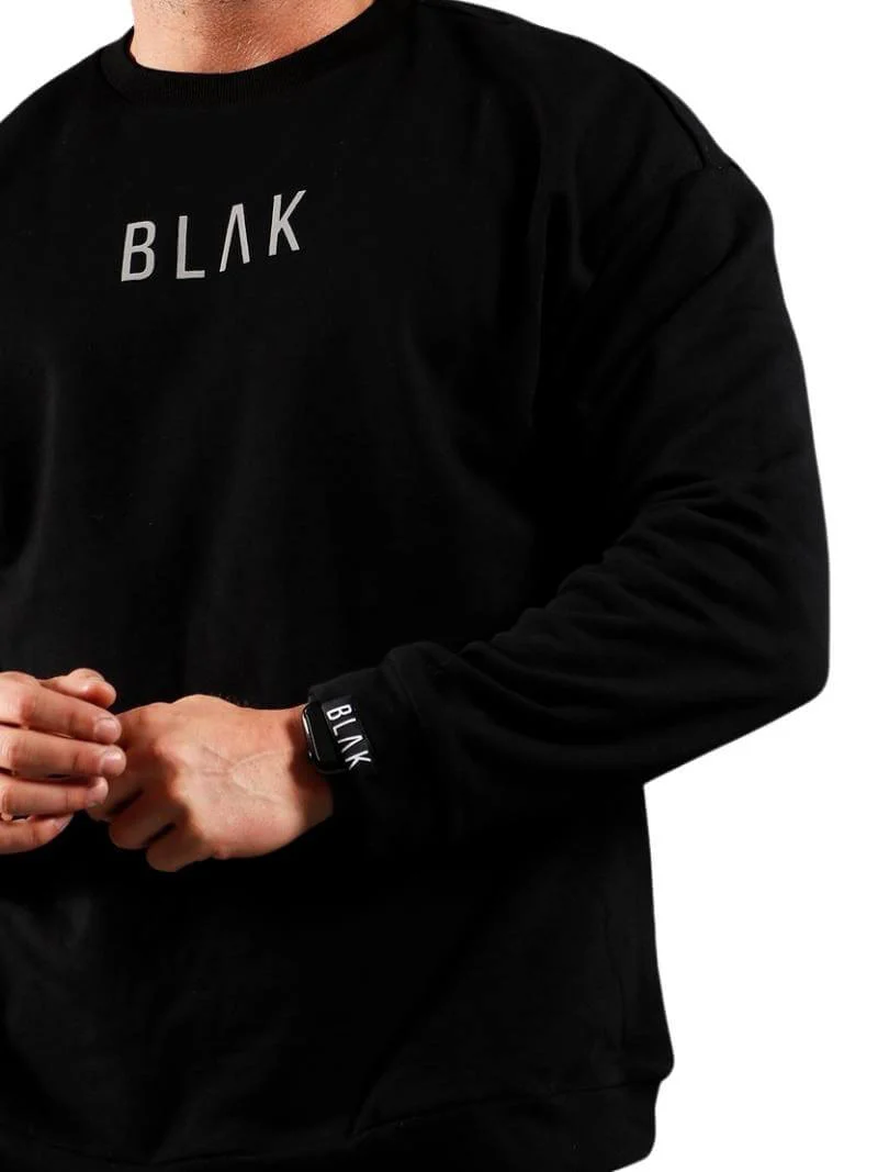 BLAK Cotton Sweater with Reflective Logo, Oversize Boxy Fit, Round Neck