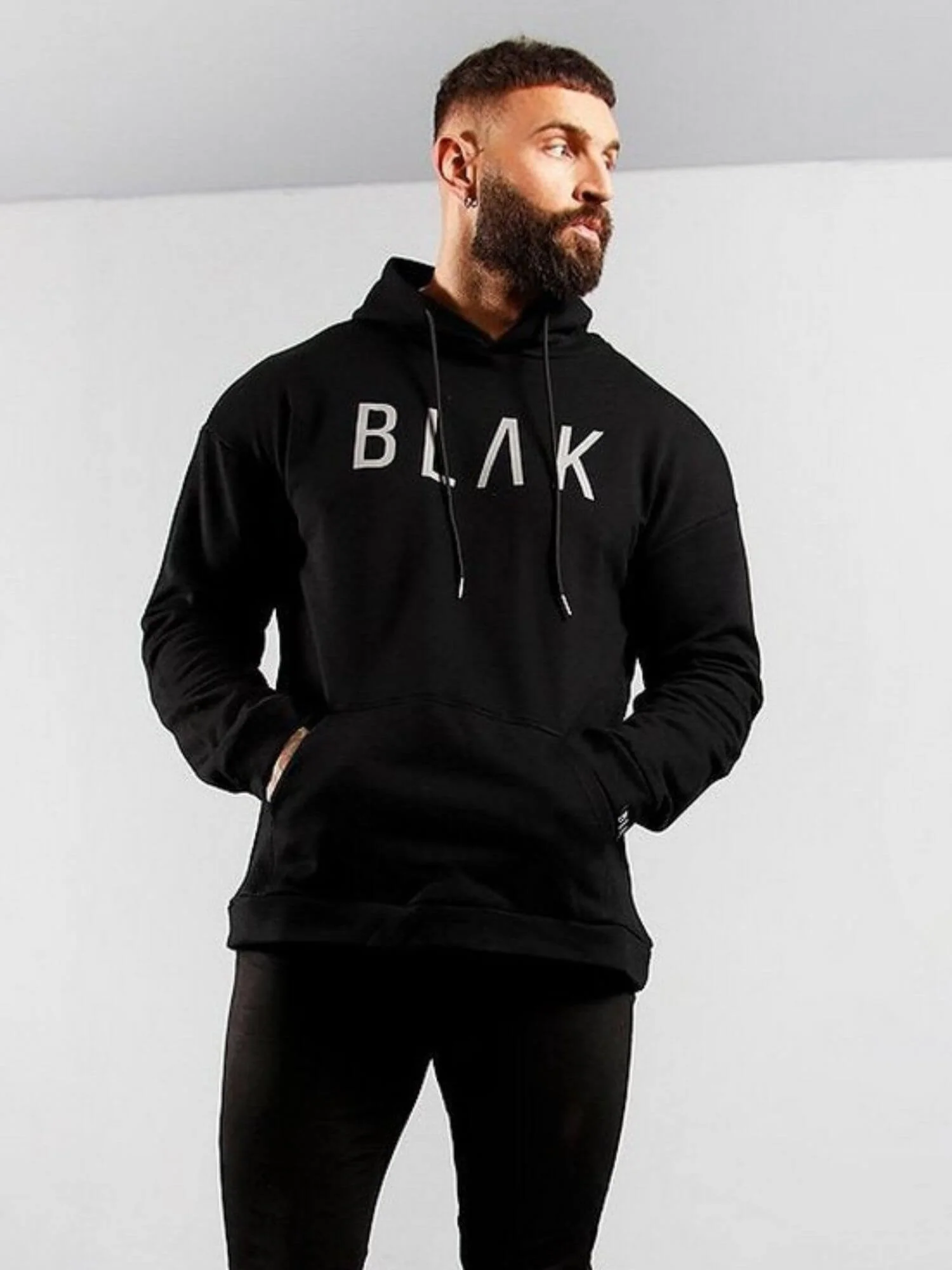 BLAK Cotton Boxy-Style Hoodie with Reflective Chest Logo