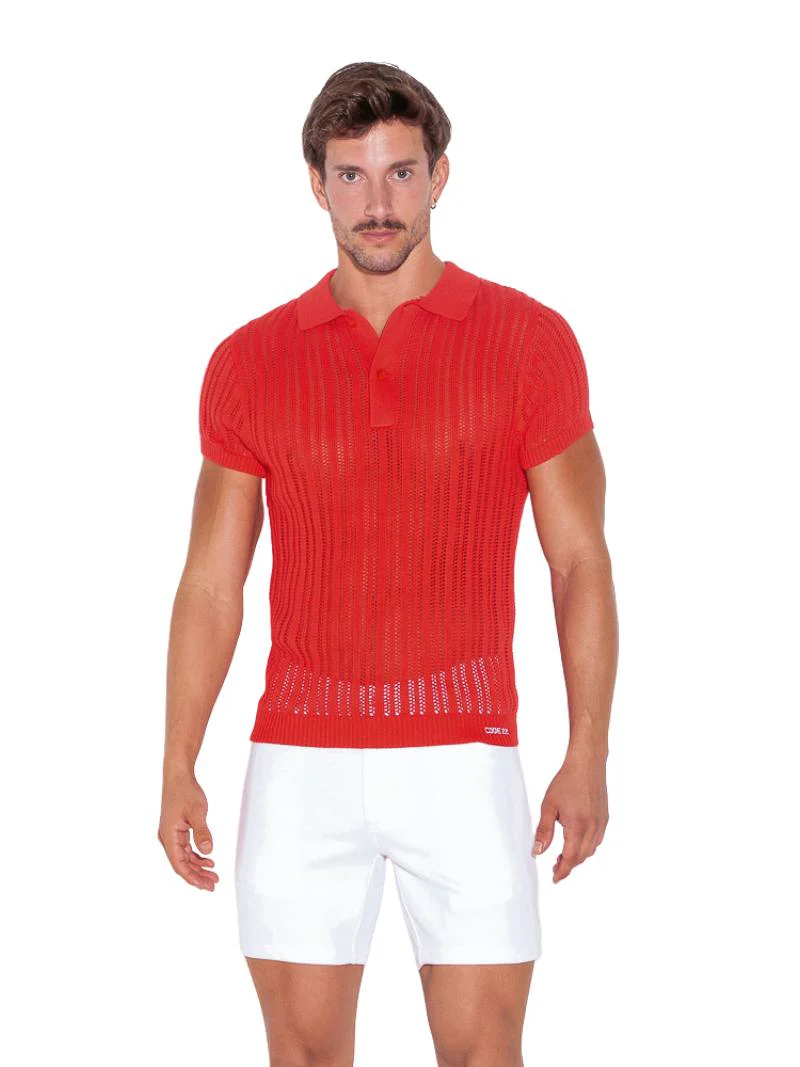 CODE22 Knitted Stripe Coral Polo Shirt