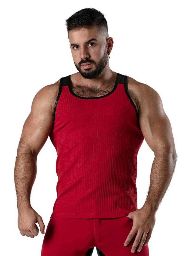 Locker Gear Ribbed Cotton Vest: Stretchy, Leatherette Trims