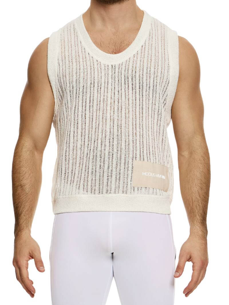 MODUS VIVENDI Striped Crochet Tank Top