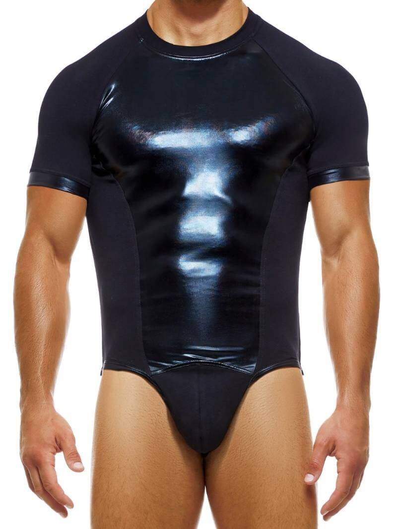 MODUS VIVENDI Vinyl Latex Look Bodysuit with Jockstrap Rear