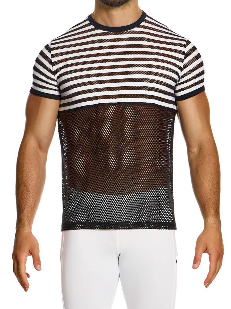 MODUS VIVENDI Striped Mesh T-Shirt - SIZE LARGE